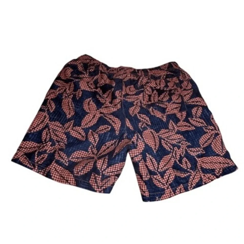Tommy Bahama Relax Mens‎ Medium Swim Trunks Navy Coral Tropical Leaf Print 6in
